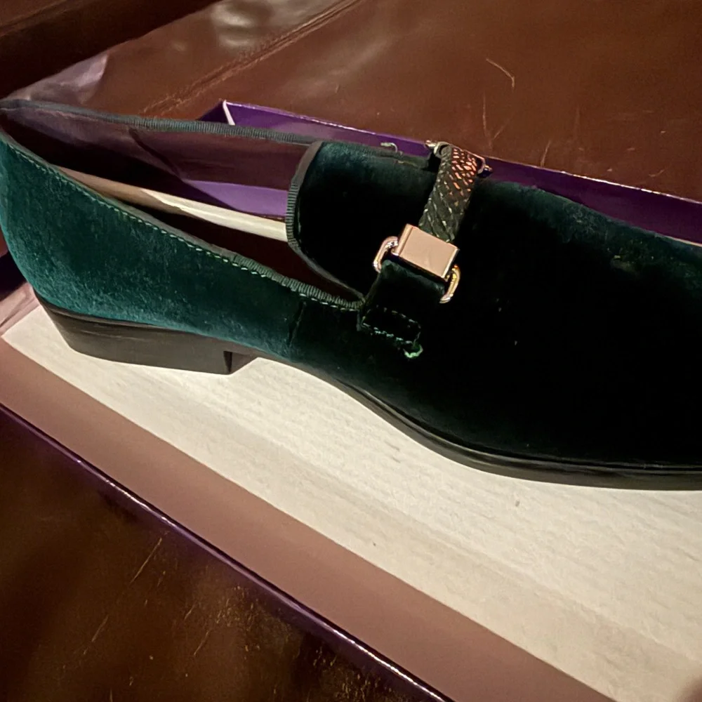 Men's Emerald Green Velvet Loafers with Gold Accent